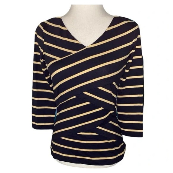 J. McLaughlin Tops - J McLaughlin Black & Gold Crossover Striped Stretchy Top, Women's Size XL